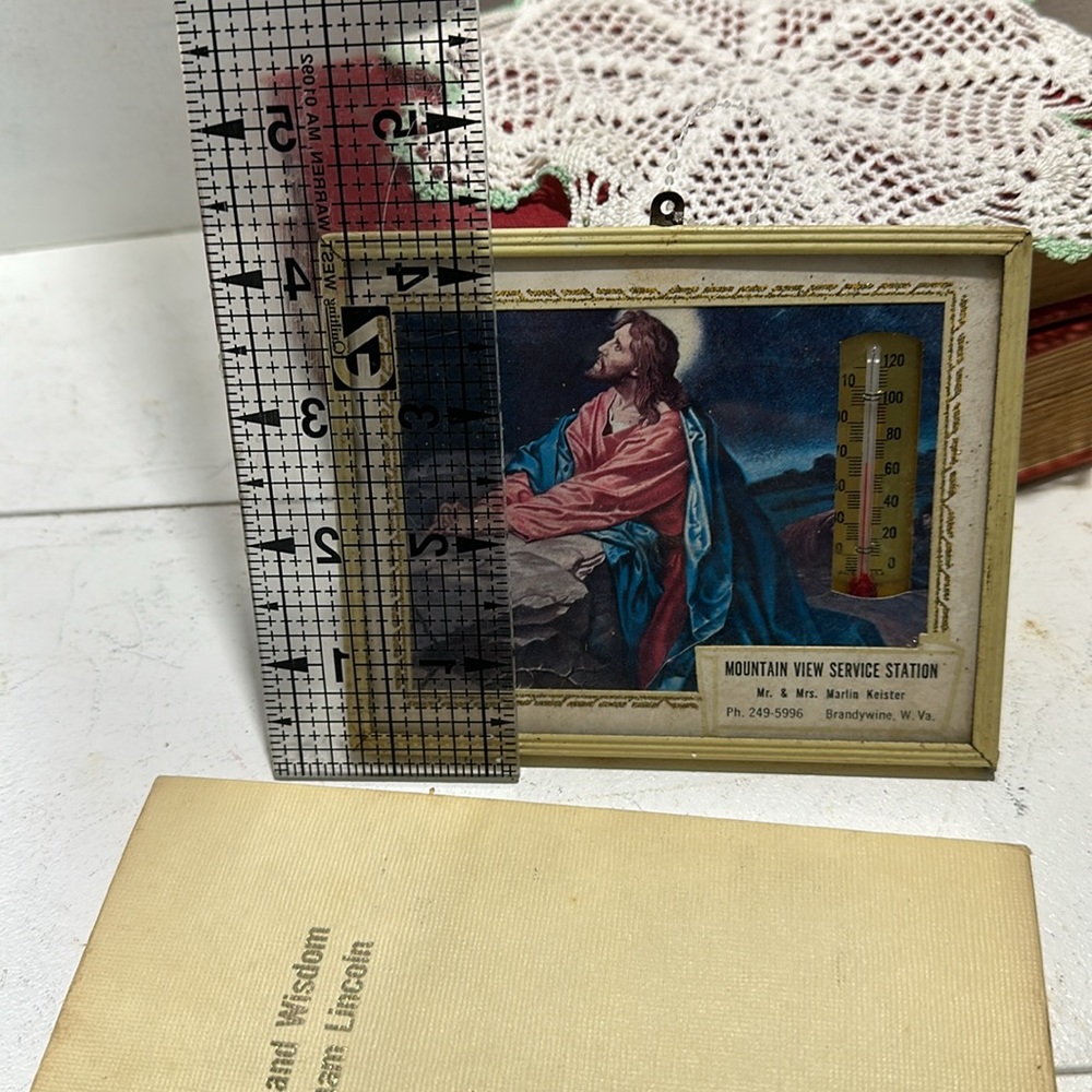 Vintage framed advertisement Religious art with thermometer - Picture 4 of 7